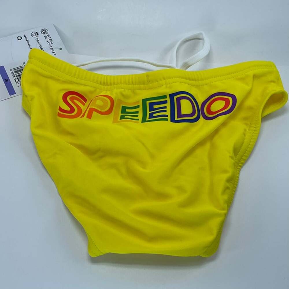 NEW Speedo Pride Collection Men's Swim Brief Size 26 Blazing Yellow PowerFLEX Ec - Picture 2 of 5